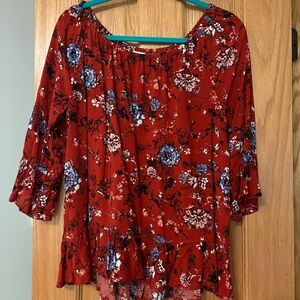 Faded Glory Red Floral Blouse